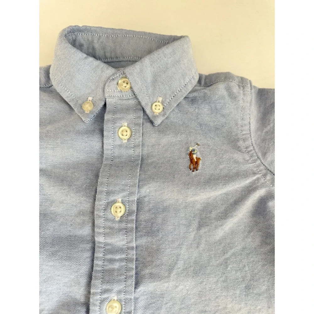 Ralph Lauren Button Down Shirt Kids 9M Blue Long Sleeve Oxford Cotton Pony Logo